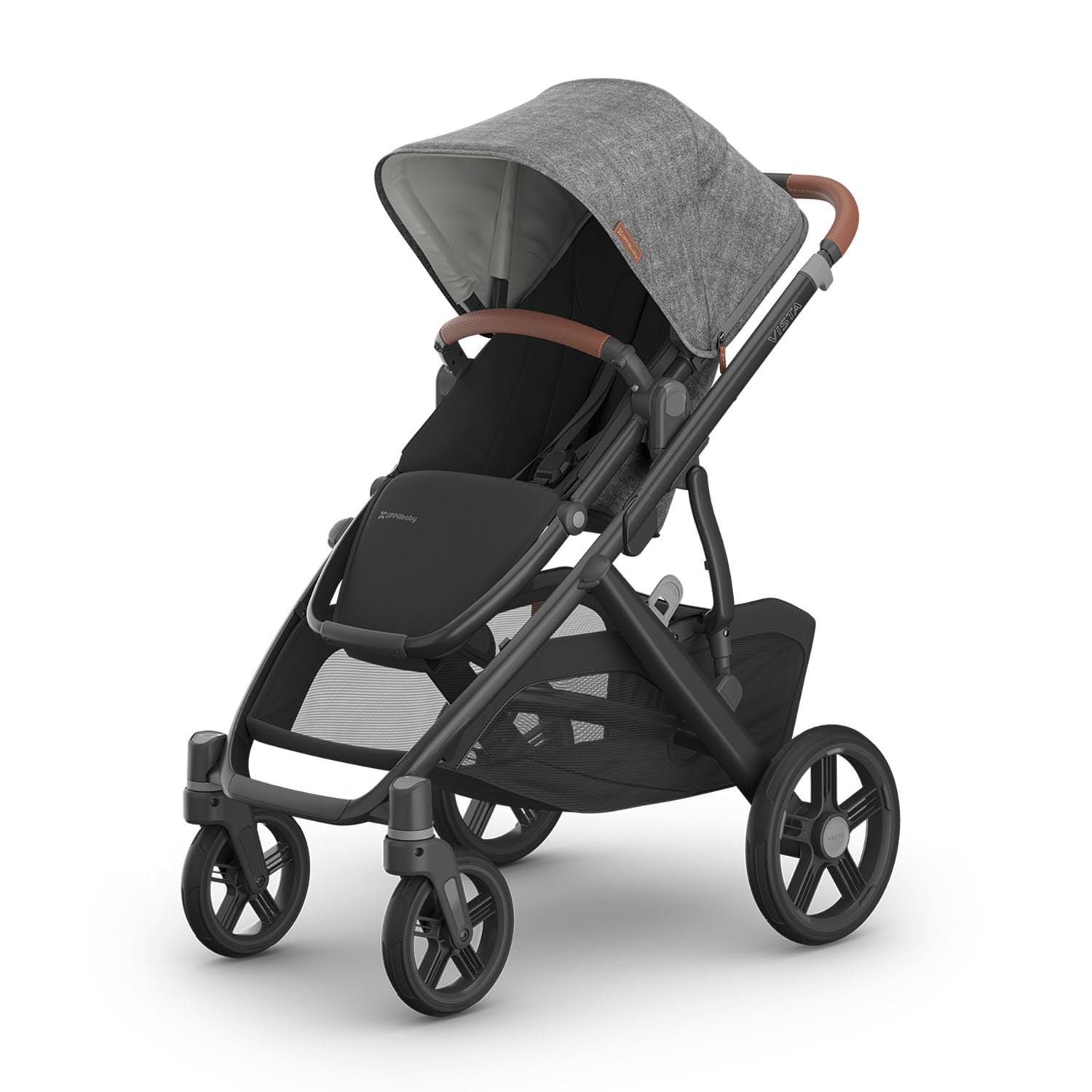UPPAbaby Vista V3 Stroller – Full-Size Single-to-Double Stroller System – Toddler Seat, Bug Shield, Rain Shield, and Storage Bag Included – Greyson (Charcoal Mélange/Carbon Frame/Saddle Leather)
