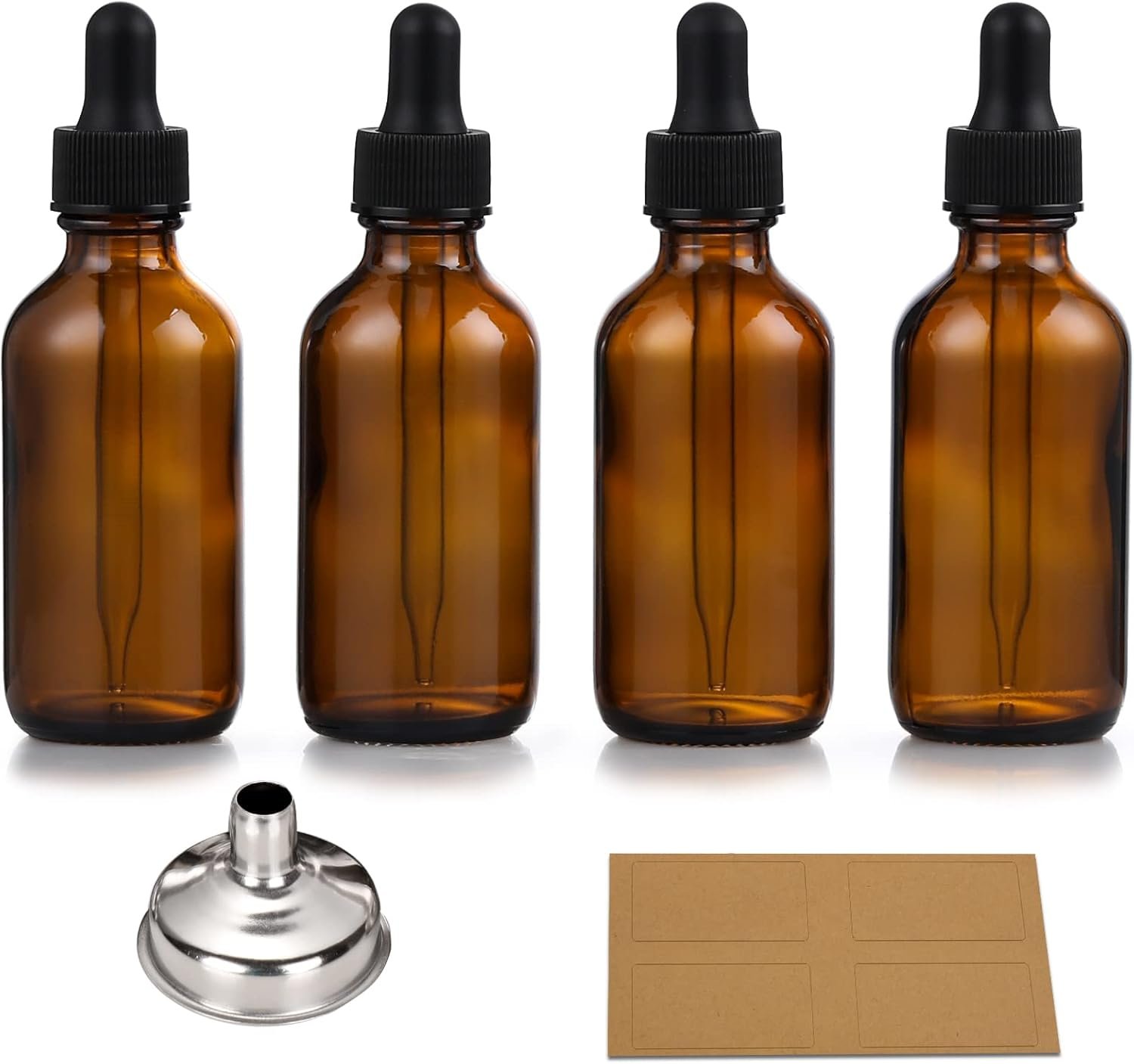 4 Pack, 1 oz Thick Dark Amber Glass Dropper Bottles with 1 Funnels & 4 Labels – 30ml Tincture Bottles with Eye Dropper – Leakproof Essential Oils Bottle – Storage and Travel for Beauty or Health