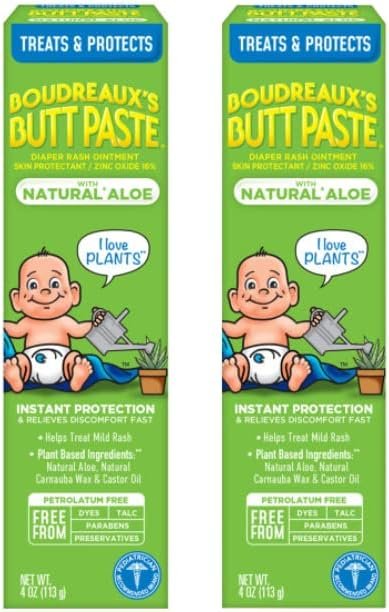 Boudreaux’s Butt Paste with Natural* Aloe Diaper Rash Cream, Ointment for Baby, 4 oz Tube, 2 Pack