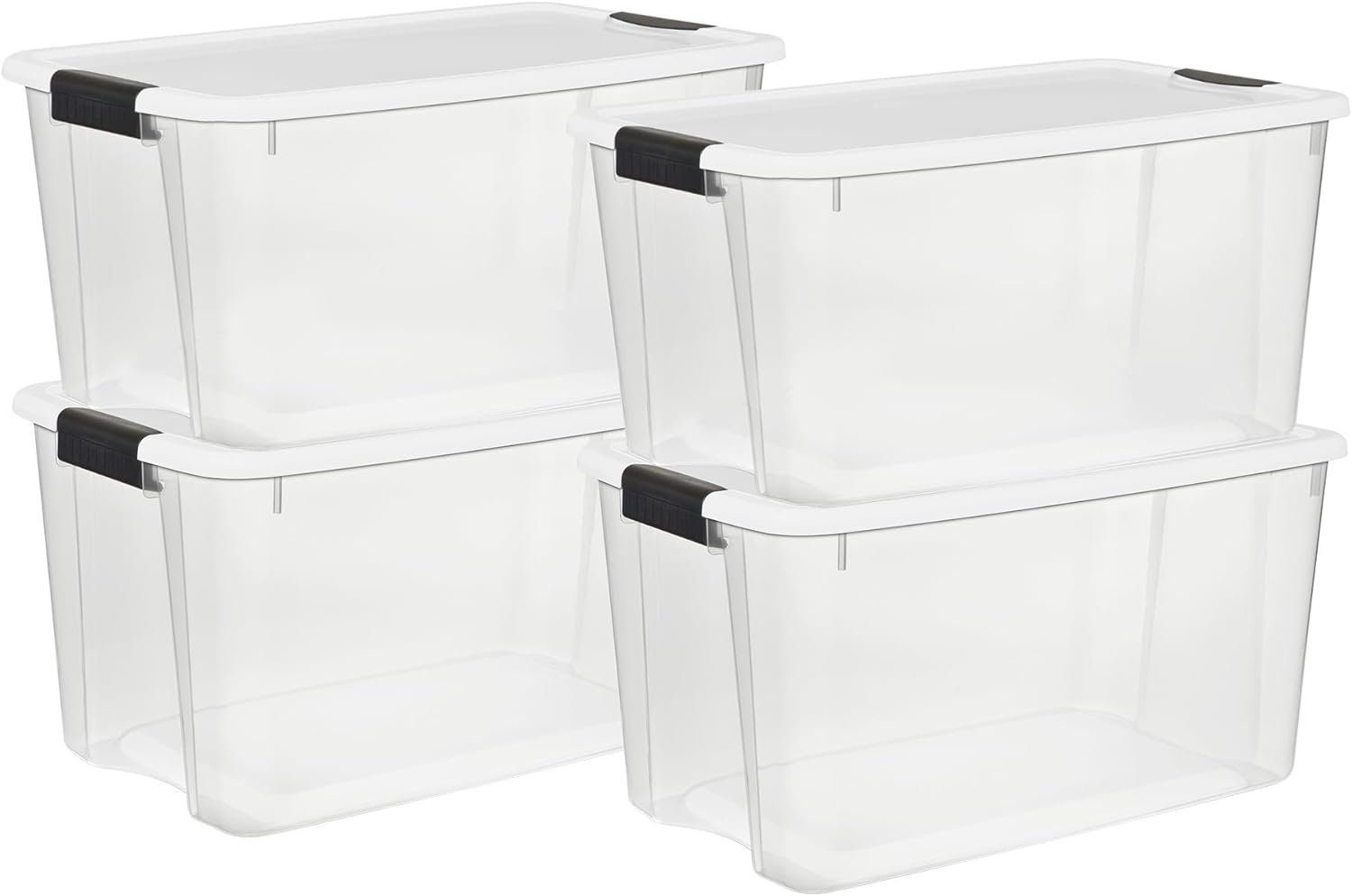 Sterilite 4 Pack Ultra Latching Box, Storage Bins with Lids, Clear Plastic, 70 Quart – Heavy-Duty Organizing Containers for Closet, Bathroom, and Office