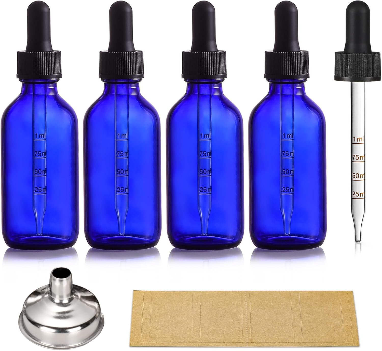 4 Pack 2 oz Glass Dropper Bottles with Measured Dropper – 60ml Dark Blue Tincture Bottles with Calibrated Glass Eye Droppers (1ml) – Leakproof Essential Oils Bottles for Health, Personal Care & Beauty