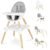 6 in 1 High Chair for Babies & Toddlers, Convertible Wooden Baby Highchair, Table and Chair Set, Baby Feeding Chair, 5-Point Adjustable Harness/4-Position Removable Tray& PU Seat Cushion(Grey)