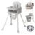 3-in-1 Baby Feeding High Chair with Tray 5 Point Harness Booster Seat Infant Ergonomic Sit Up High Chair Babies and Toddlers Safety Seats Convertible Comfortable Toddler Chair Grey