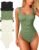 OQQ Women’s 3 Piece Bodysuits Sexy Ribbed Strappy Square Neck Sleeveless Tummy Control Tank Tops Bodysuits