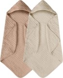 Yoofoss Hooded Baby Towels for Newborn 2 Pack 100% Muslin Organic Cotton Baby Bath Towel with Hood for Babies, Infant, Toddler and Kids, 32x32Inch, Soft and Absorbent Newborn Essential, Beige&Coffee